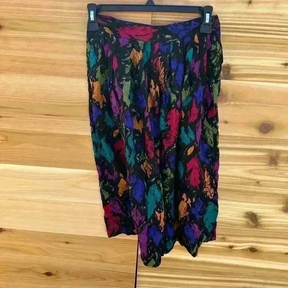 Vtg 90s Multicolor Worthington Skirt w Yoke Front and Pockets